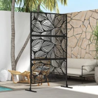 Outsunny 6.5' Decorative Outdoor Divider, Metal Privacy Screen with Stand, Leaf Motif, Black(m-7)