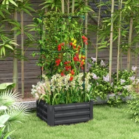Outsunny Galvanized Planter Box, 24" x 24" x 55" Raised Garden Bed with Tomato Cage for Climbing Vines, Dark Gray(m-10)