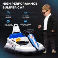 Aosom Bumper Car for Kids, 360° Rotation 6V Electric Ride On Bumper, White(m-7)