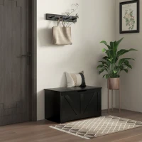 HOMCOM 31.5 Inches Storage Chest, Storage Trunk with 2 Safety Hinges, Wooden Box for Living Room, Black Wood Grain(m-1)