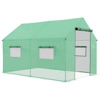 Outsunny Walk-in Tunnel Greenhouse UV-resistant Green House with Door and Mesh Windows, 6.6' x 10' x 6.6', Green(m-11)