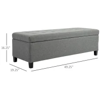 HOMCOM 50" Storage Ottoman Bench, Upholstered Ottoman Foot Rest with Linen Fabric and Soft Close Lid for Entryway, Gray(m-3)