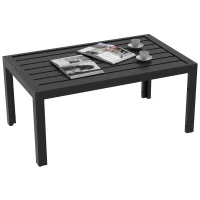 Outsunny Outdoor Coffee Table, Rectangular Patio Side Table with Steel Frame and Slat Tabletop for Garden, Balcony, Black(m-11)