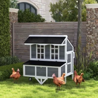 PawHut 43" Chicken Coop with Wheels, Chicken Tractor with Nesting Box, Windows, Pull-out Tray, Perches, for 2-4 Hens, Gray(m-10)