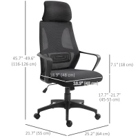 Vinsetto Mesh Office Chair with Up&Down Headrest, Ergonomic Computer Desk Chair with Adjustable Tilt Angle, Height Adjustable Swivel Seat with Lumbar Support for Home Office, Black(m-3)