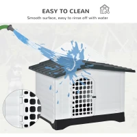 PawHut Plastic Dog House Puppy Kennel Pet Shelter with Raised Base Window Door for Large Medium Dogs Indoor & Outdoor 44"L x 33"W x 31.5"H Grey, White(m-5)