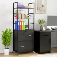 Vinsetto Mobile Filing Cabinet 2 Drawer File Cabinet with Key Adjustable Hanging Bar for Letter A4 and Legal Size Black(m-8)