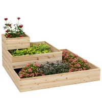 Outsunny Outdoor Elevated Planter Box, 3-Tier Wooden Raised Garden Bed for Vegetables, Flowers and Herbs, 43.3" x 43.3" x 20.1"(m-11)