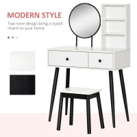 HOMCOM Vanity Table with Stool, Makeup Vanity with Wood Dressing Table with Storage Drawers and Shelf for Bedroom, White and Black(m-5)