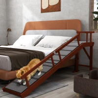 PawHut Wooden Dog Ramp with Removable Guardrails, Non-Slip Surface, 73" Long, Brown(m-10)