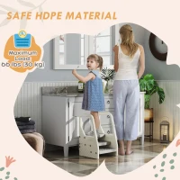 Qaba Adjustable Height Toddler Step Stool with Handle & Foot Pads, Grey(m-5)