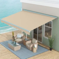 Outsunny 16.5' x 10' Electric Awning, Retractable Awning with LED Lights and Remote Controller for Door and Window, Cream White(m-10)