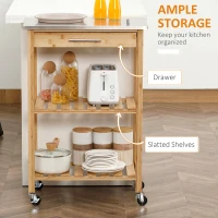 HOMCOM Bamboo Kitchen Cart, Kitchen Island with Stainless Steel Top, Drawer and Slatted Shelves for Dining Room, Natural(m-4)