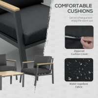 Outsunny 4 Piece Patio Furniture Set Aluminum Conversation Set Outdoor Garden Sofa Set w/ 2 Armchairs, Loveseat Sofa, Center Coffee Table, Cushions for Garden, Patio, Dark Gray(m-5)