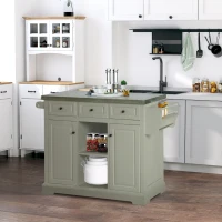 HOMCOM Rolling Kitchen Island with Storage, Kitchen Cart with Stainless Steel Top, Spice Rack & Drawers, Gray(m-2)