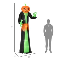 HOMCOM 9' Halloween Inflatables Outdoor Decorations Pumpkin Head Ghost, Blow Up LED Yard Decor for Garden, Lawn, Party, Holiday, Waterproof(m-3)