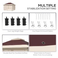 Outsunny 13' x 13' Pop Up Gazebo Instant Canopy Tent Shelter with 2-Tier Roof, Carry Bag, Wight Bags for Outdoor, Garden, Brown(m-7)