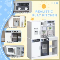 Qaba Play Kitchen, Kids Kitchen Playset w/ Lights, Sounds, Running Water, Coffee Machine, Ice Maker & Microwave for 3-8 Years(m-5)