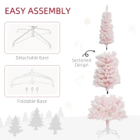 HOMCOM 6ft Flocked Christmas Tree, Pencil Christmas Tree with Realistic Branch Tips, Folding Metal Stand, Pink(m-6)