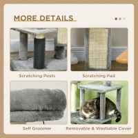 PawHut 59" Cat Tree with Scratching Posts, Self Groomer, Scratching Pad, Large Cat Tower for Indoor Cats with Hammock, Bed, House, Toys, Grey(m-6)