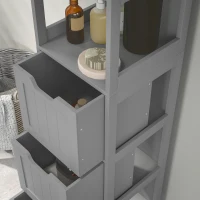 kleankin Narrow Bathroom Cabinet with 3 Drawers and 2 Tier Shelf, Tall Cupboard Freestanding Linen Tower, Grey(m-9)