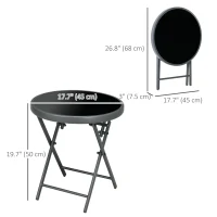 Outsunny 18" Outdoor Round Folding Table, Garden Side Table with Tempered Glass Top for Camping, Party, Weddings, Black(m-3)