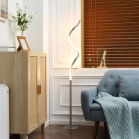 HOMCOM Modern Spiral Floor Lamp, LED Standing Lamp Warm White with Square Base and Foot Switch for Living Room, Bedroom, Set of 2, Silver(m-2)