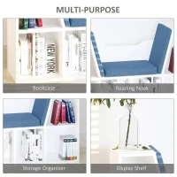 HOMCOM 6-Cubby Bookcase with Seat Cushion, Cube Storage Shelf with Reading Nook for Home Office, Study, Blue(m-6)