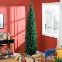 HOMCOM 8ft Unlit Pencil Artificial Christmas Tree with Realistic Branches and 618 Tips, Plastic Base, Green(m-10)