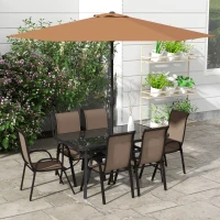 Outsunny 8 Pieces Patio Furniture Set with 9Ft Patio Umbrella, Outdoor Dining Table and Chairs, Light Mixed Brown(m-10)