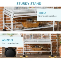 PawHut 71" Bird Cage with Wheels Perches, Ramp, Storage Shelf, Toys for Canaries, Finches, Cockatiels, Parakeets, White(m-7)