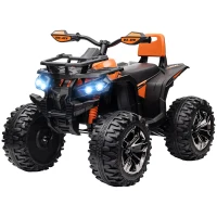 Aosom 12V 4 Wheeler Kids ATV with Music, Headlights for 37-60 Months Boys and Girls, Orange(m-11)
