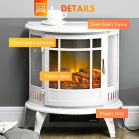 HOMCOM 22" Electric Fireplace Stove, Freestanding Electric Fire Place Heater with Realistic LED Flame, Adjustable Temperature, 1500W, White(m-7)