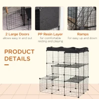 PawHut 34 Panels Pet Playpen, Small Animal Playpen with Doors, Ferret Cage, Portable Metal Wire Yard for Kittens, 41" x 27.5" x 46"(m-5)