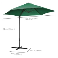 Outsunny 8.5FT Offset Patio Umbrella with 360° Rotation, Outdoor Cantilever Roma Parasol Hanging Sun Shade Canopy Shelter with Cross Base, Green(m-3)