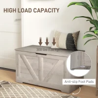 HOMCOM 31.5 Inches Storage Chest, Storage Trunk with 2 Safety Hinges, Wooden Box for Living Room, Grey Wood Grain(m-6)