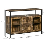 HOMCOM Kitchen Sideboard Industrial Style Serving Buffet Storage Cabinet Cupboard with Adjustable Shelves, Glass Doors, 2 Drawers for Dining, Living Room, Rustic Brown(m-3)