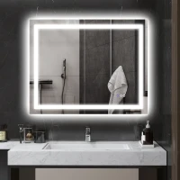 HOMCOM Dimmable Bathroom Mirror with Lights, 39" x 32" Backlit/Front Lit LED Mirror, Anti-Fog, Memory, Infinite Color Temp(m-2)