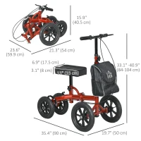 HOMCOM Adjustable Steerable Knee Walker, Foldable Knee Scooter with Rubber Wheels, Dual Brake, Crutch Alternative, Red(m-3)