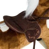 Qaba Kids Metal Plush Ride-On Rocking Horse Chair Toy With Nursery Rhyme Music - Dark Brown(m-8)
