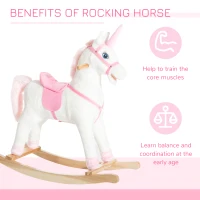 Qaba Kids Plush Toy Rocking Horse Unicorn with Realistic Sounds, White & Pink(m-6)