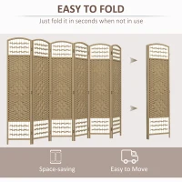 HOMCOM 6 Panel Folding Room Divider Portable Privacy Screen Wave Fiber Room Partition for Home Office Natural(m-4)