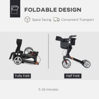 HOMCOM Lightweight Folding Rolling Walker with Large Seat, Back, Adjustable Handle, Bag, Dual Brake, Cane Holder, Black(m-4)