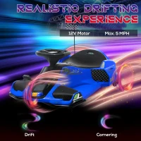 Aosom 12V Electric Drifting Go Kart w/ Slow Start, Music, Lights, Blue(m-4)