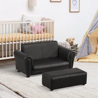 Qaba Kids Sofa Set with Footstool for Toddlers and Babies, Black(m-10)
