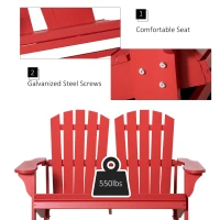 Outsunny 2 Person Adirondack Loveseat, Fire Pit Chair for 2, Wooden Double Adirondack for Patio, Porch, Backyard, Garden with High-back, Wide Armrests, Red(m-5)