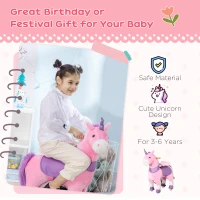 Qaba Ride On Real Walking Unicorn with Sparkly Horn, Soft Plush Ride On Rocking Horse Bearing 176lbs, Imaginative Interactive Toy for Kids, Unicorn Gifts(m-4)