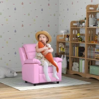 Qaba Kids Leather Recliner Chair with Armrest, Footrest, Headrest for Boys and Girls 3-9 Years Old, Pink(m-10)