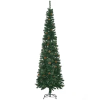 HOMCOM 7.5ft Pencil Christmas Tree, Artificial Christmas with Pine Needles, Realistic Branches, Pine Cones, Metal Base, Green(m-2)