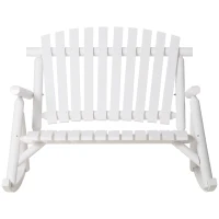 Outsunny Outdoor Wooden Rocking Chair, Double-Person Rustic Adirondack Rocker with Slatted Seat, High Backrest, Armrests for Patio, Garden and Porch, White(m-11)